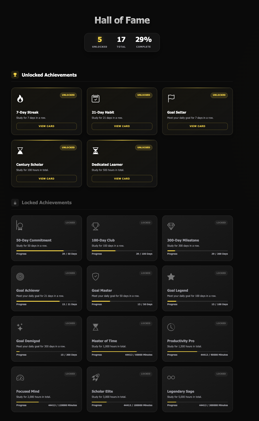 TrackU mobile progress screen